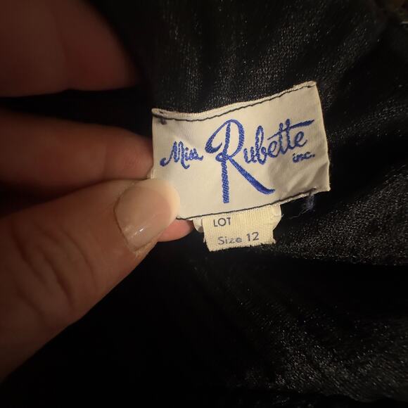 Miss Rubette Vintage Black Pleated Maxi Dress Sheer Sleeves 60s 70s Sz 12 - Picture 2 of 11